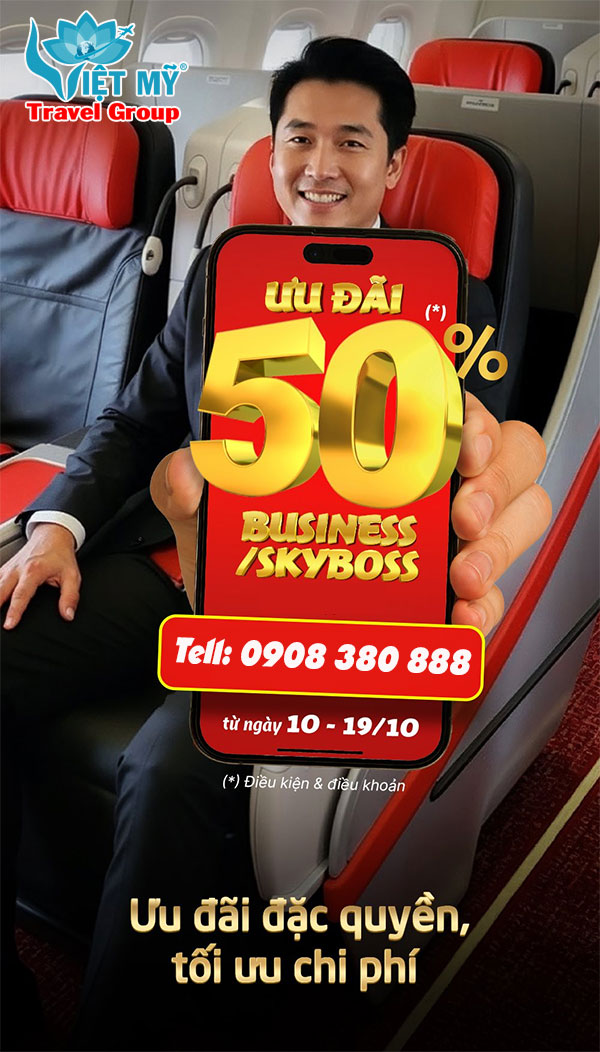 Ưu đãi vé Hạng Thương Gia Vietjet – GIẢM đến 50% từ 10-19/10