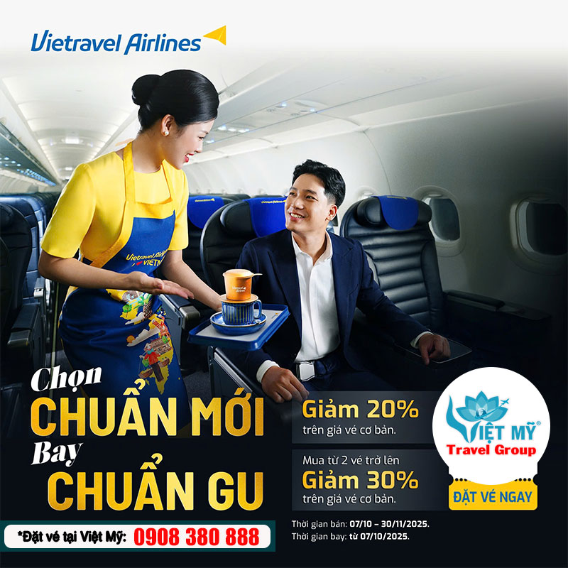 Ưu đãi vé Premium Vietravel Airlines tháng 10–11/2025