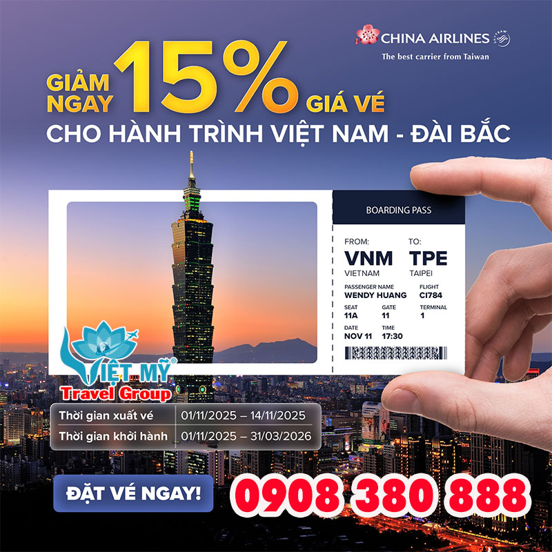 China Airlines ưu đãi đến 15% cho chặng bay Việt Nam - Đài Bắc