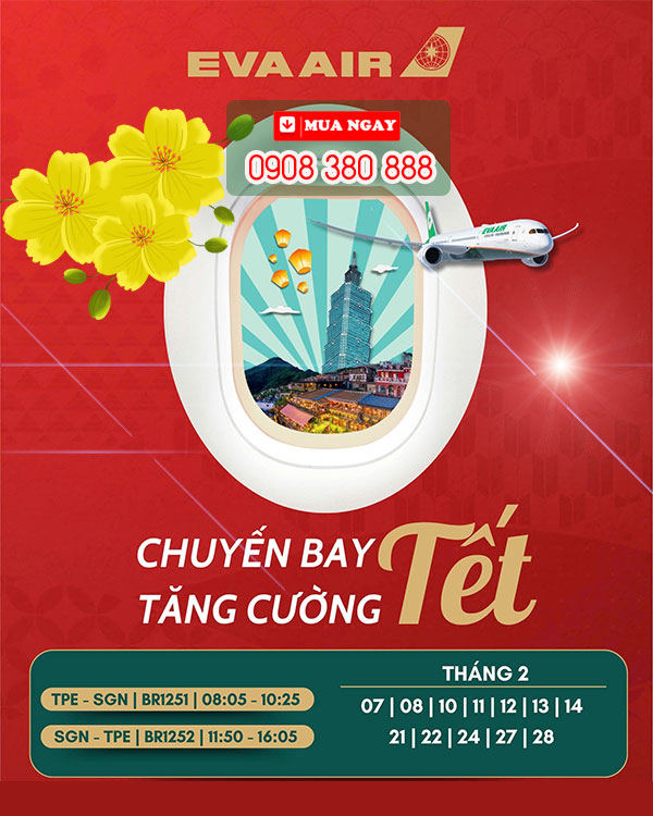 EVA Air tăng cường chuyến bay Tết 2026 | SGN ⇄ TPE