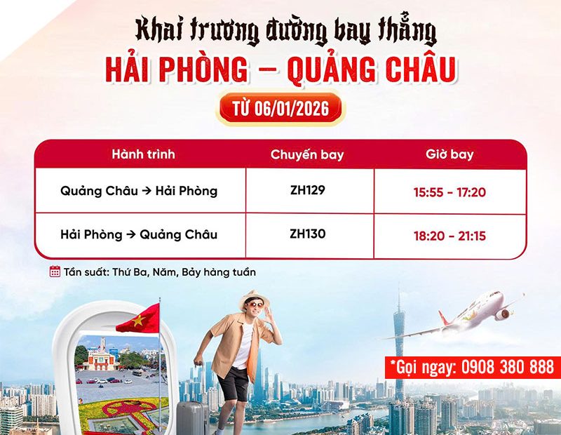Shenzhen Airlines mở đường bay thẳng Hải Phòng - Quảng Châu từ 06/01/2026