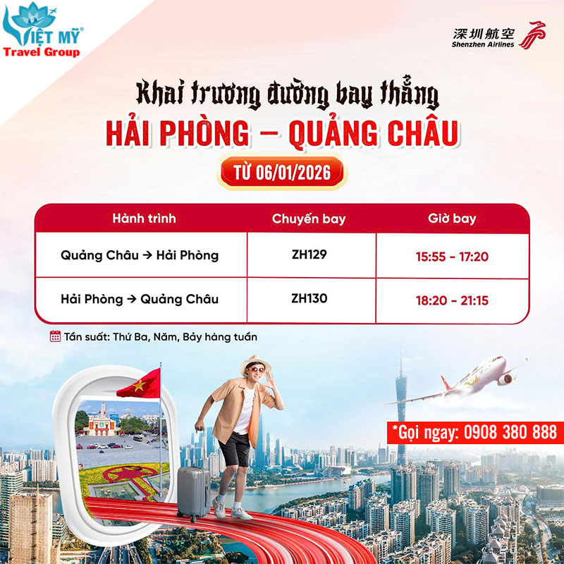 Shenzhen Airlines mở đường bay thẳng Hải Phòng - Quảng Châu từ 06/01/2026