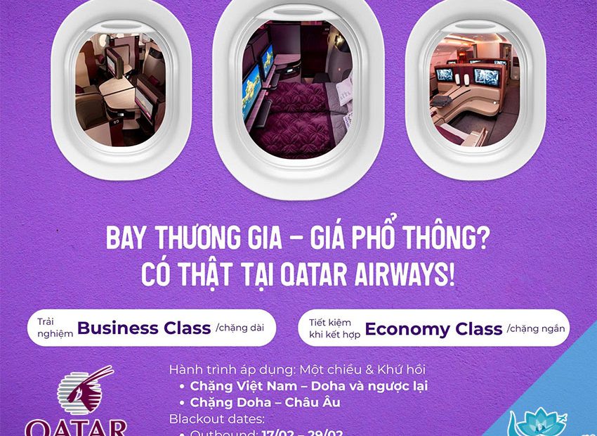 Bay châu Âu cùng Qatar Airways với hình thức Mixed Cabin Fares
