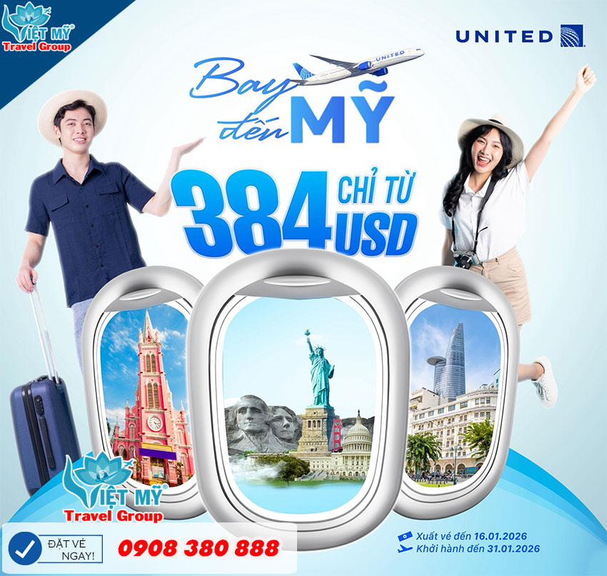 Bay đến Mỹ giá chỉ từ 384 USD hãng United - Cơ hội chốt vé tốt đầu năm 2026