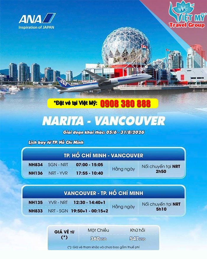 Hãng ANA khai thác đường bay đến Vancouver Canada mùa hè 2026