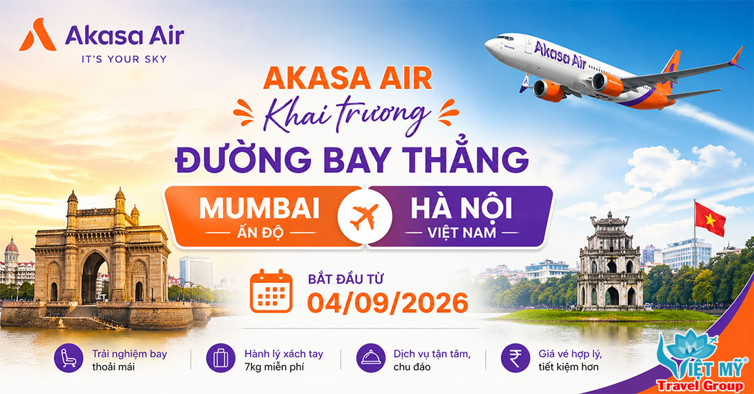 Akasa Air khai trương đường bay thẳng Mumbai - Hà Nội từ 04/09/2026