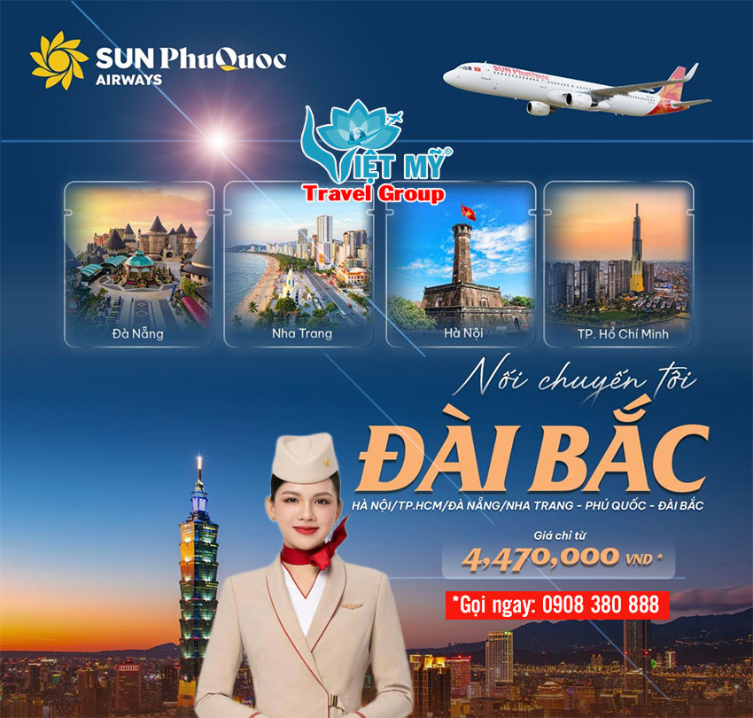 Bay nối chuyến Đài Loan chỉ từ 4.470.000 VNĐ cùng Sun PhuQuoc Airways