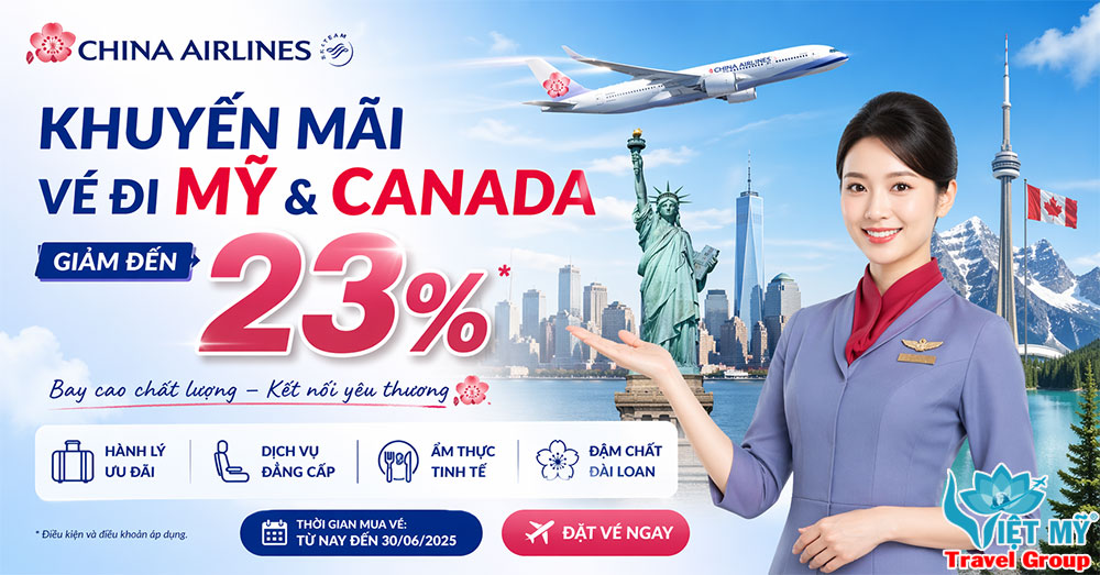 China Airlines giảm đến 23% vé đi Mỹ & Canada
