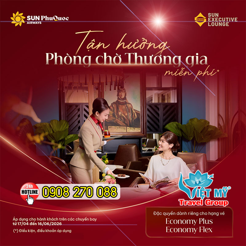 Sun PhuQuoc Airways tặng quyền lợi phòng chờ Thương gia cho khách bay hạng phổ thông