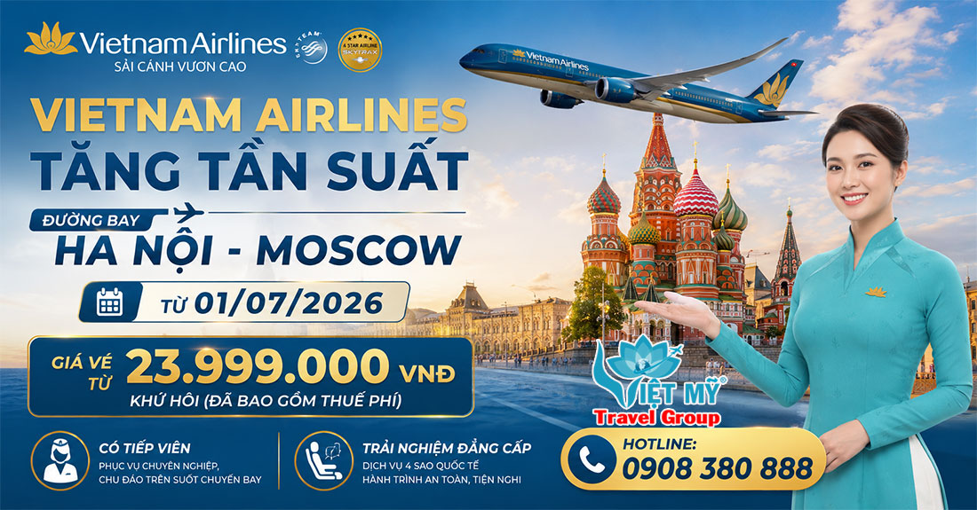 Vietnam Airlines tăng tần suất đường bay Hà Nội - Moscow từ tháng 7/2026