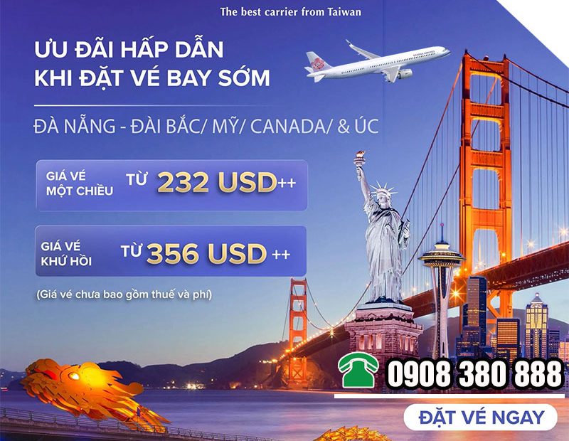 China Airlines ưu đãi đến 15% vé máy bay từ Đà Nẵng đi Đài Bắc, Mỹ, Canada và Úc