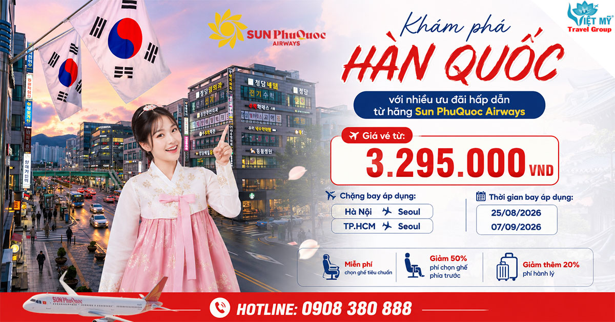 Bay Hà Nội/TP.HCM đi Seoul giá chỉ từ 3.295.000 VND - hãng Sun PhuQuoc Airways