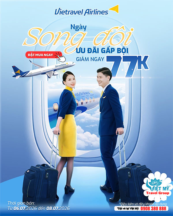 Deal 07.07 cực hời - Bay Vietravel Airlines tiết kiệm thêm 77.000Đ