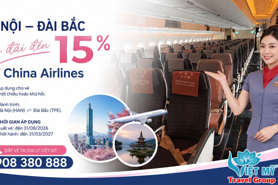 China Airlines đang giảm 15% vé Hà Nội - Đài Bắc