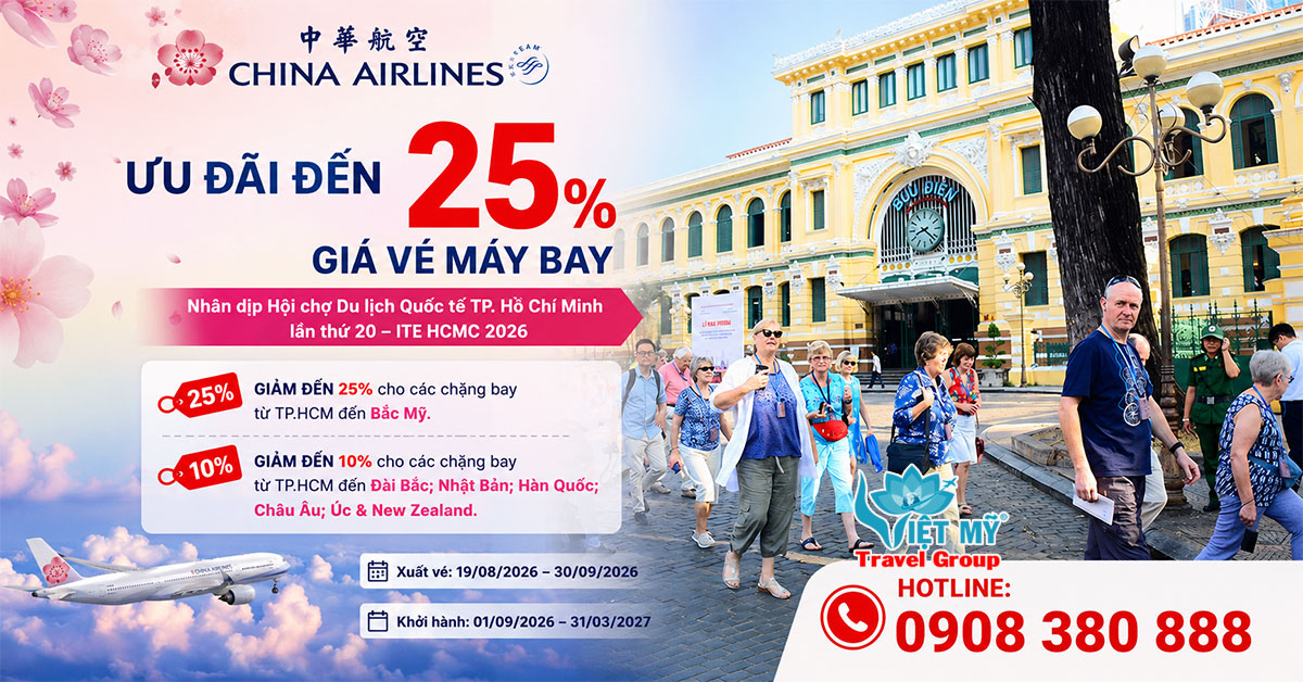 China Airlines ưu đãi đến 25% mừng ITE HCMC 2026 – Săn vé quốc tế giá tốt