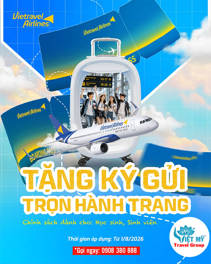 Vietravel Airlines tặng thêm 23kg hành lý ký gửi cho học sinh, sinh viên trên các đường bay quốc tế