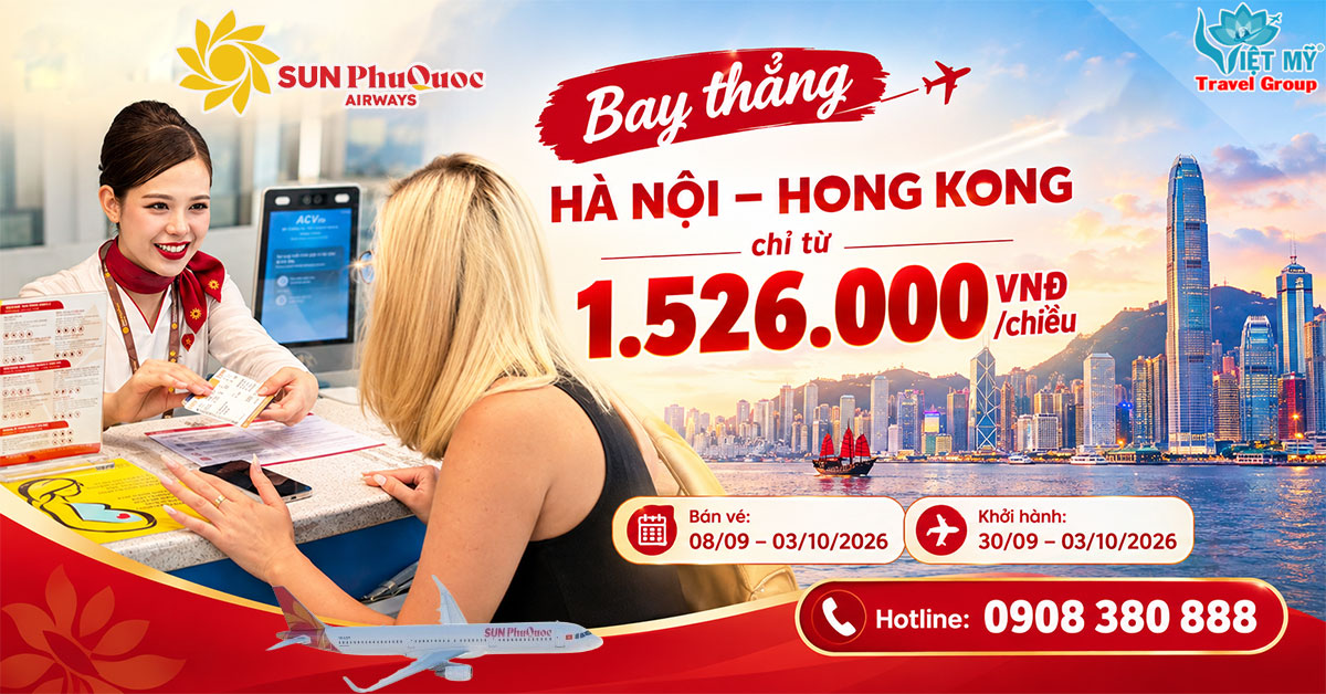 Săn vé Hà Nội – Hong Kong giá từ 1.526.000 VNĐ/chiều hãng Sun PhuQuoc Airways