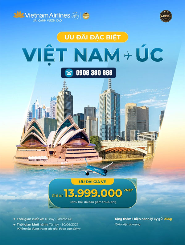 Bay Việt Nam – Úc tiết kiệm cùng Vietnam Airlines, tặng thêm 23kg hành lý