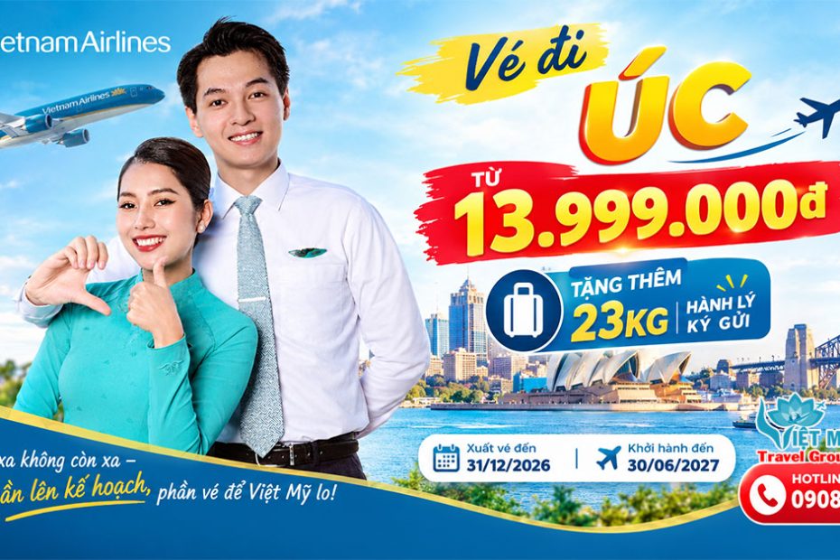 Vé Vietnam Airlines đi Úc từ 13tr999k & tặng thêm 23kg hành lý