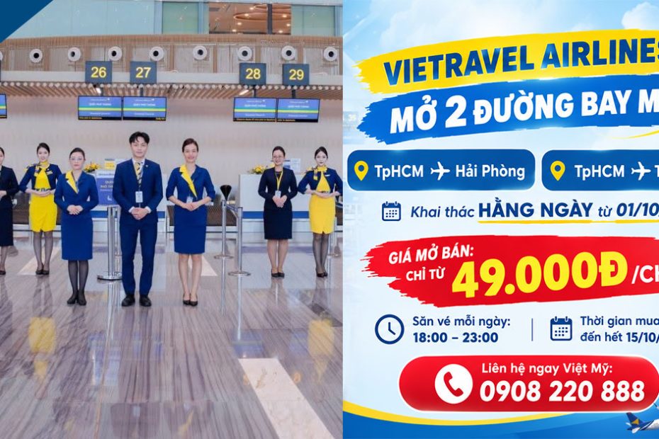 Vietravel Airlines mở 2 đường bay mới TpHCM - Hải Phòng/Thanh Hóa từ 01/10/2026