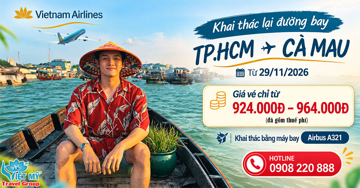 Vietnam Airlines khai thác lại đường bay TPHCM- Cà Mau từ 29/11/2026